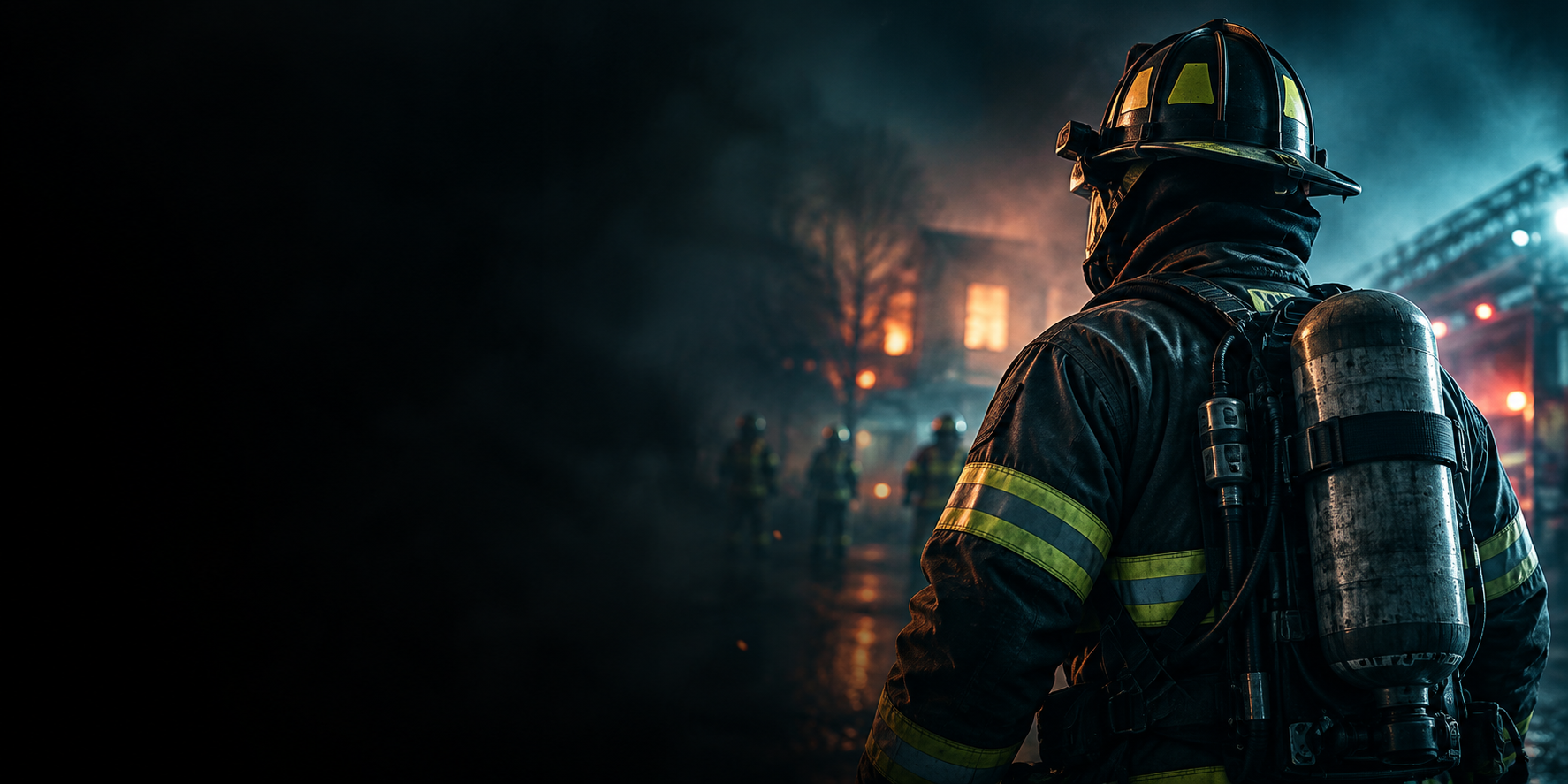 Firefighter in turnout gear at an emergency scene